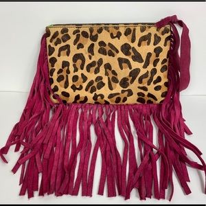 Leopard & Turquoise Fringe Wristlet